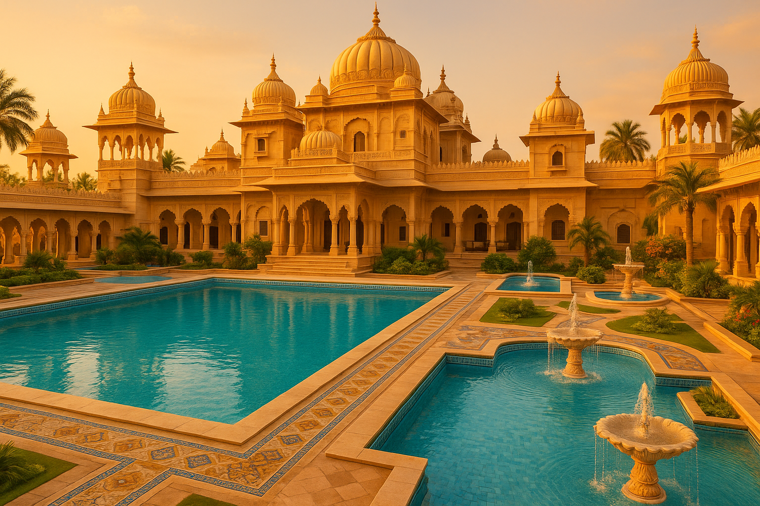 royal palace with swimming pools